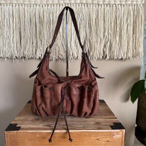 Junior Drake Brown Lambskin Leather Gathered Pocket Squishy Hobo Shoulder Bag